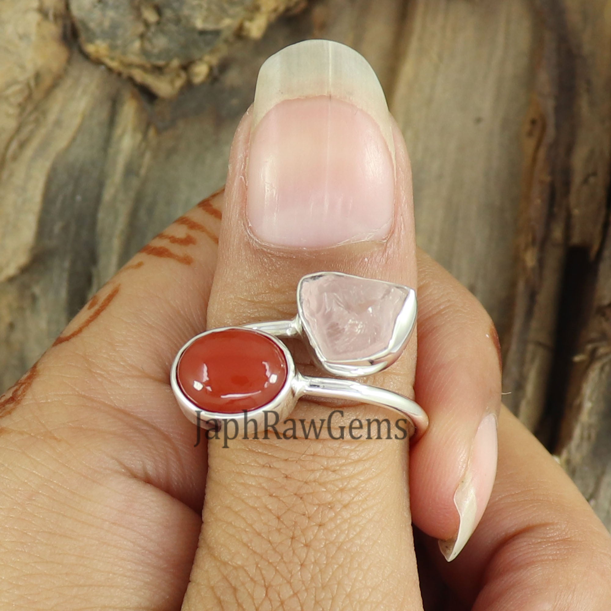 Raw Rose Quartz Ring, Carnelian Ring