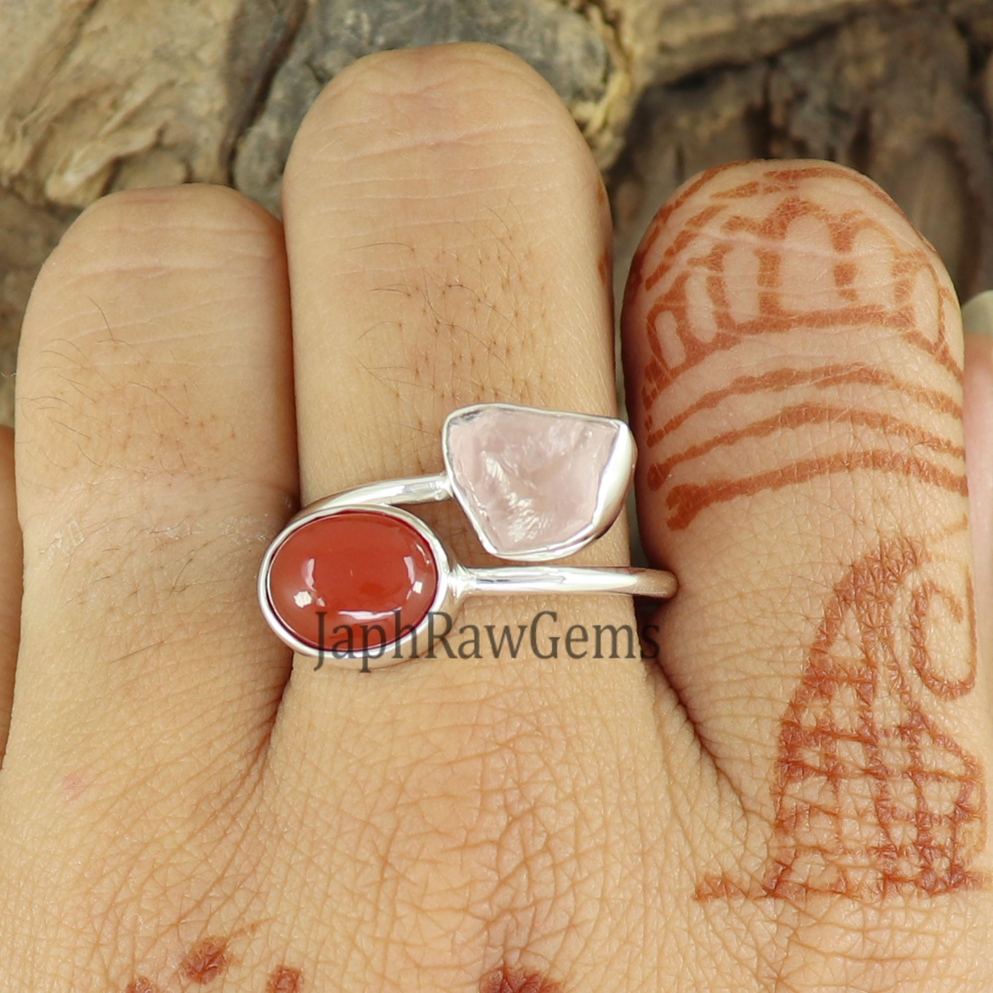 Raw Rose Quartz Ring, Carnelian Ring