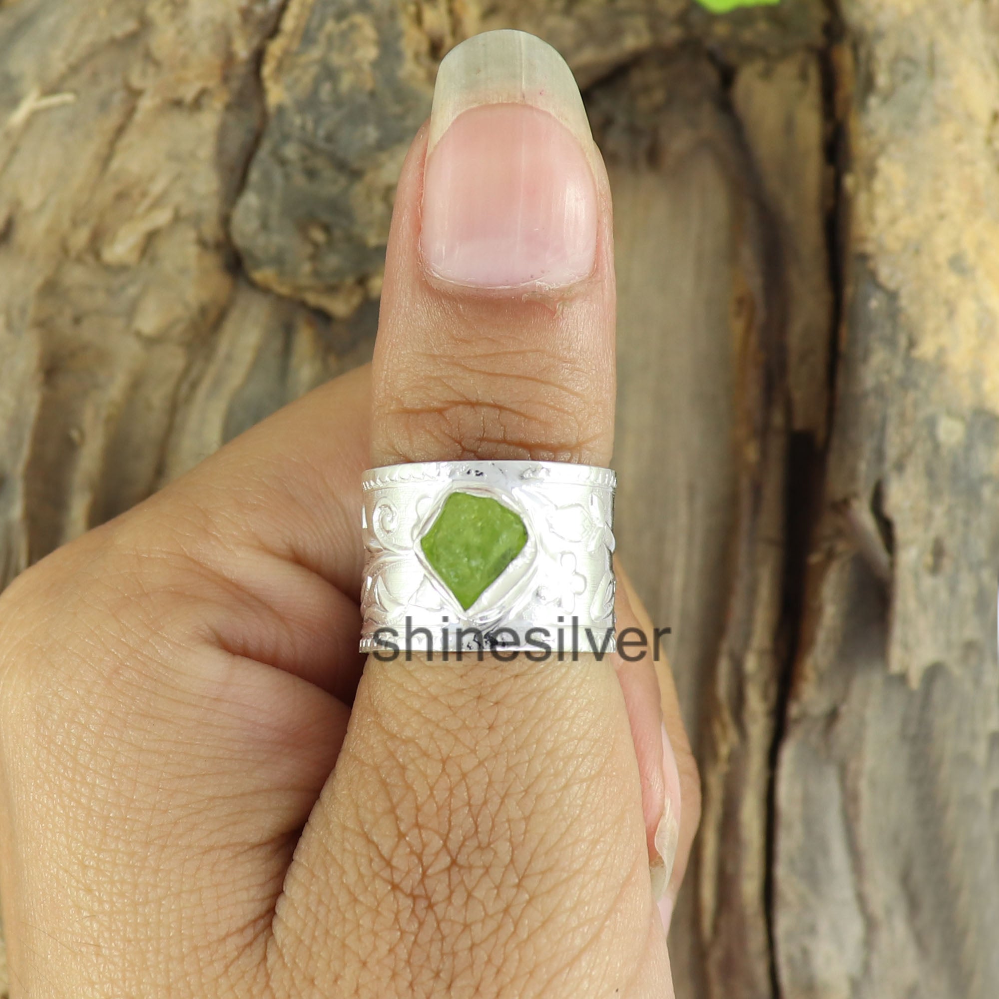 Raw Peridot Thumb Ring