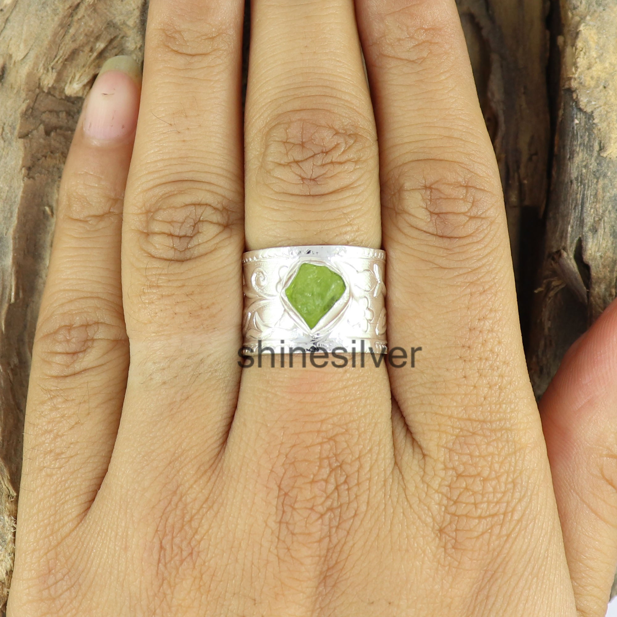 Raw Peridot Thumb Ring