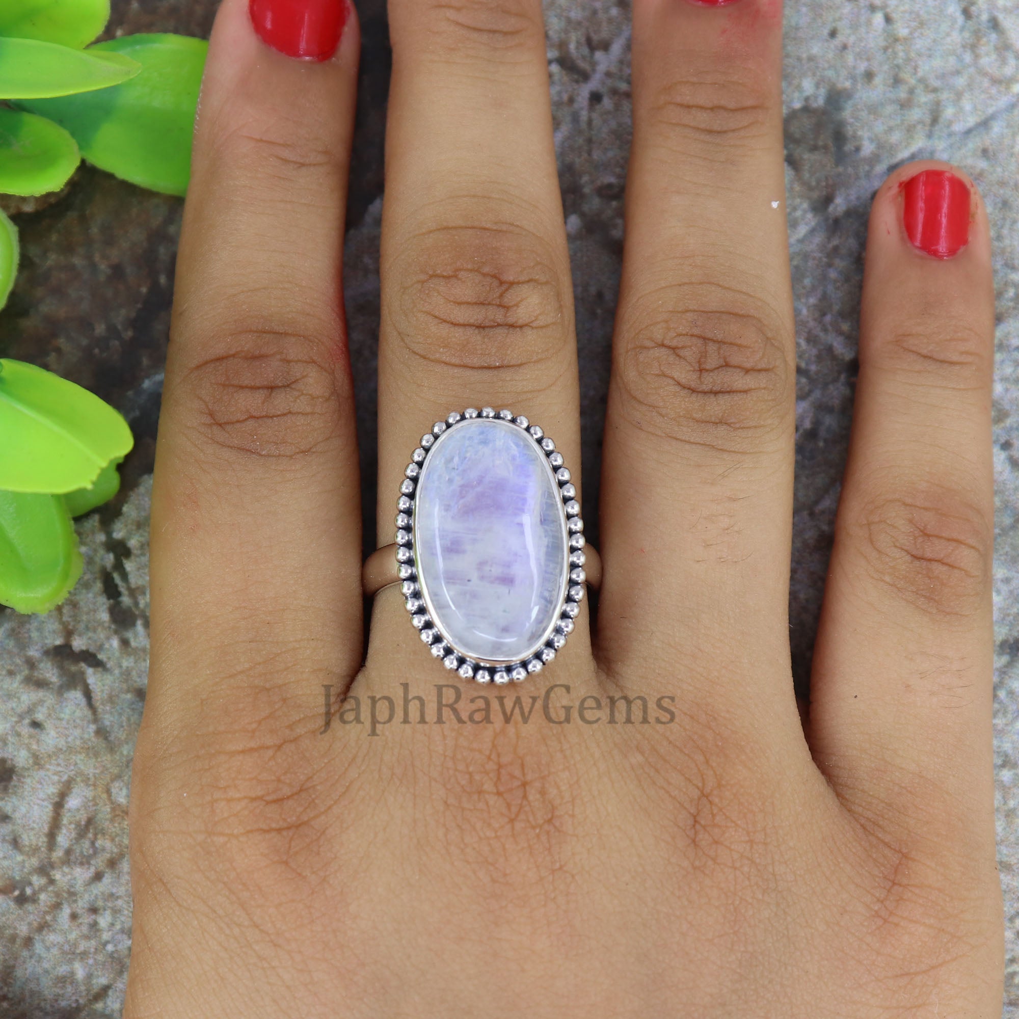 Natural Rainbow Moonstone Ring