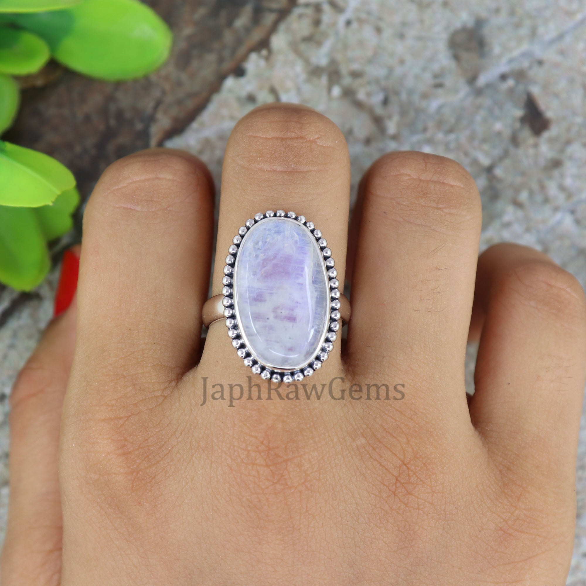 Natural Rainbow Moonstone Ring