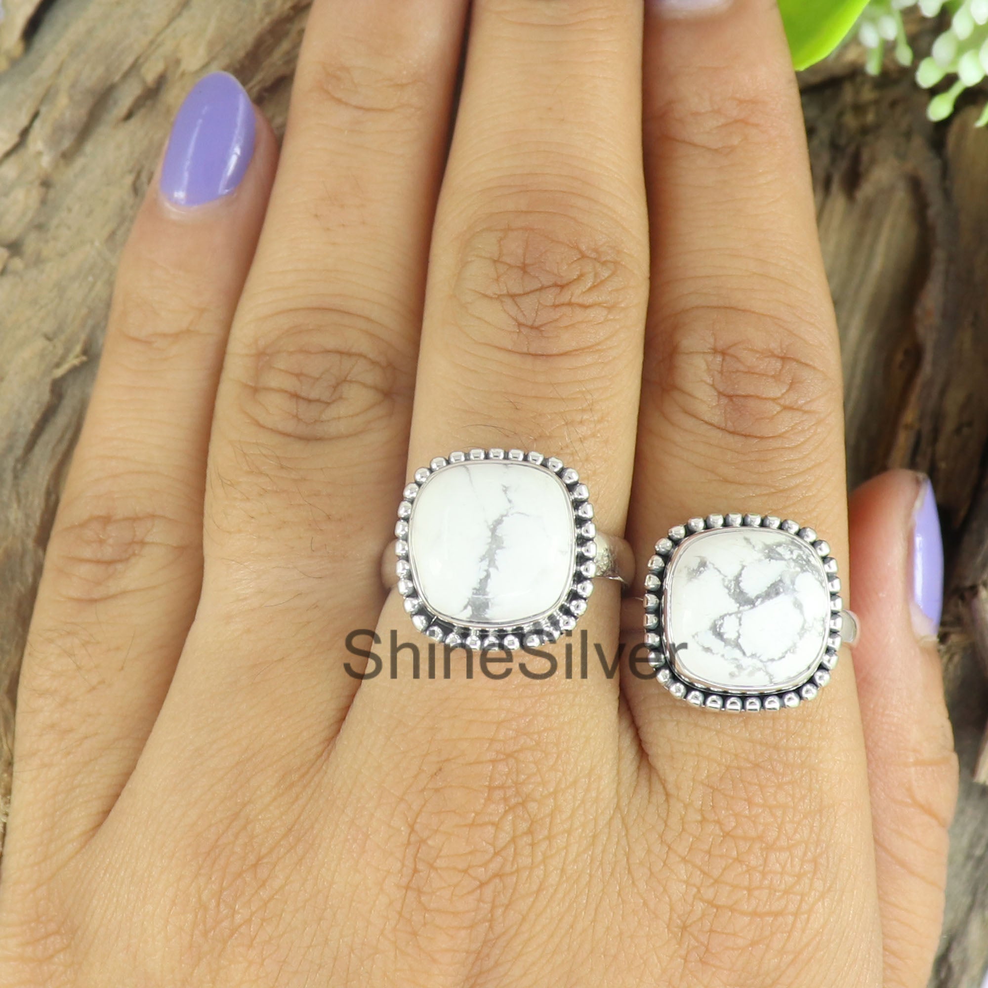 Natural White Howlite Ring