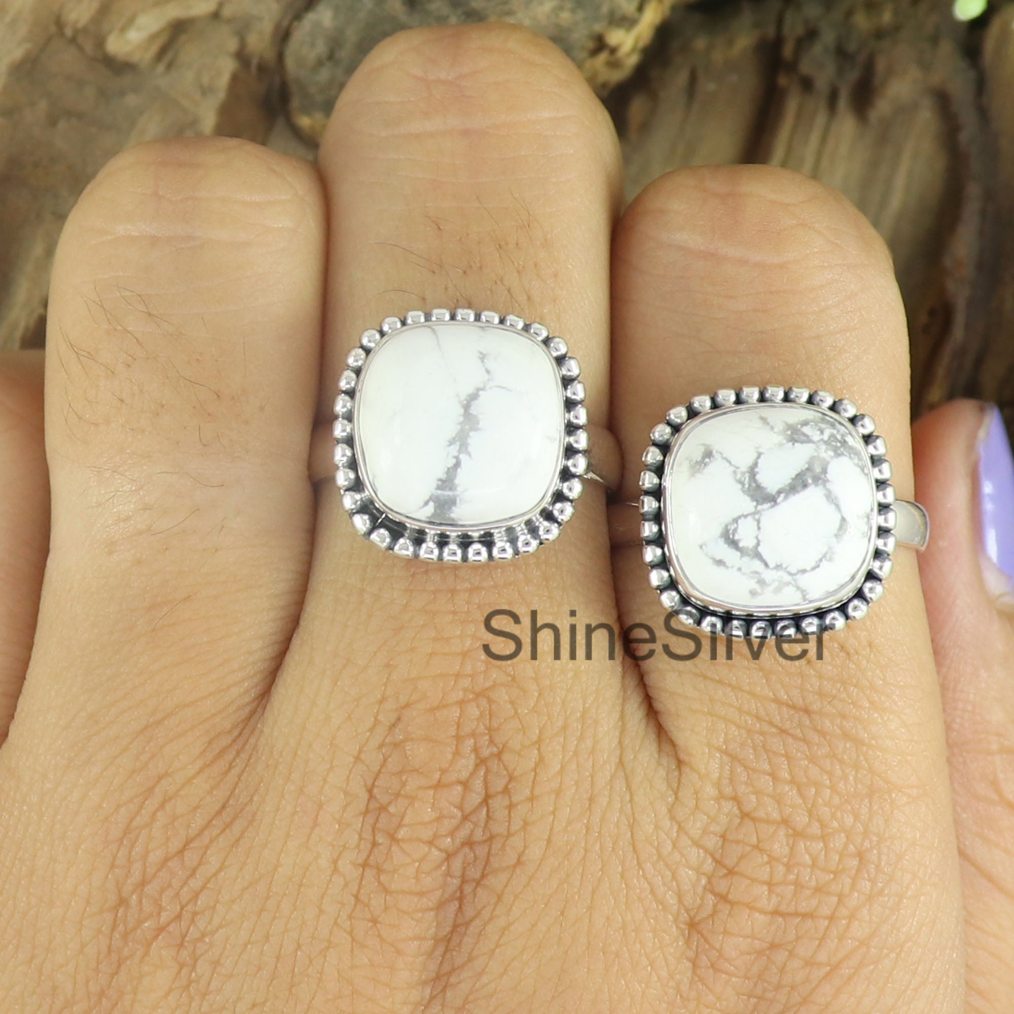 Natural White Howlite Ring