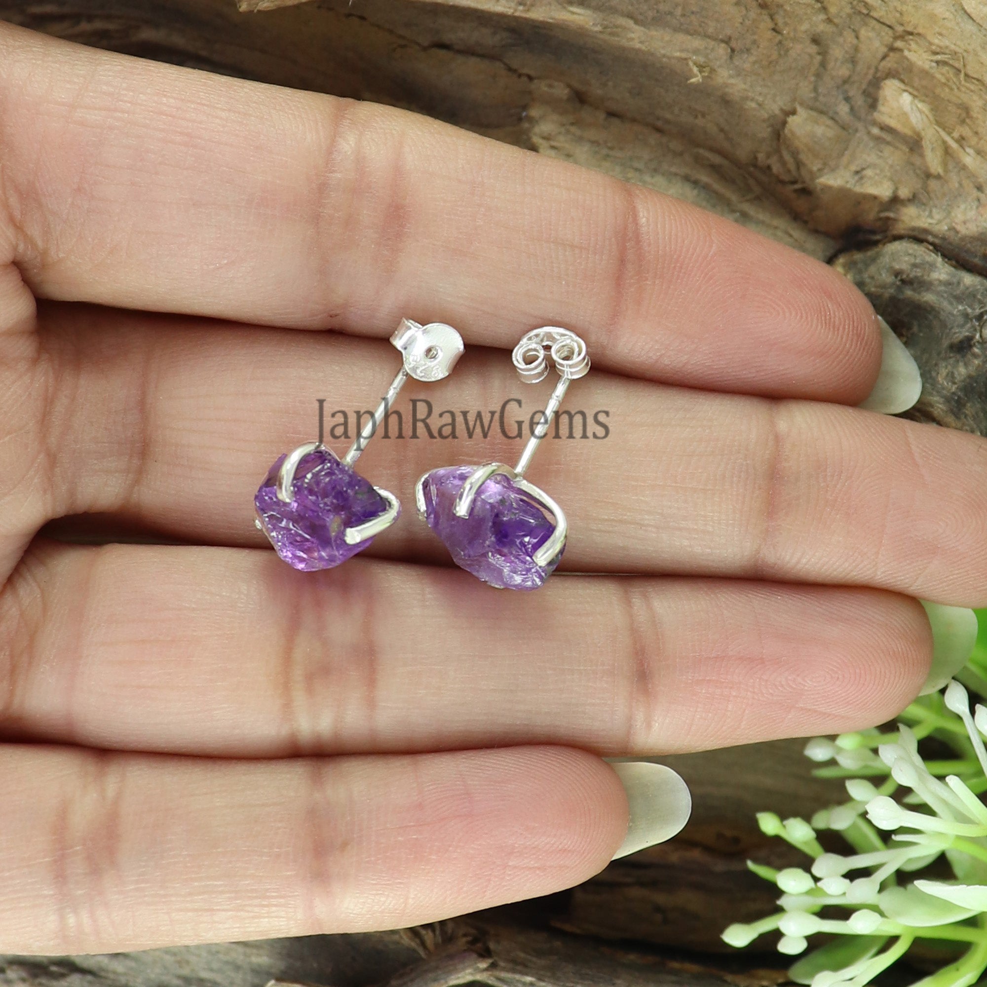 Raw Amethyst Stud