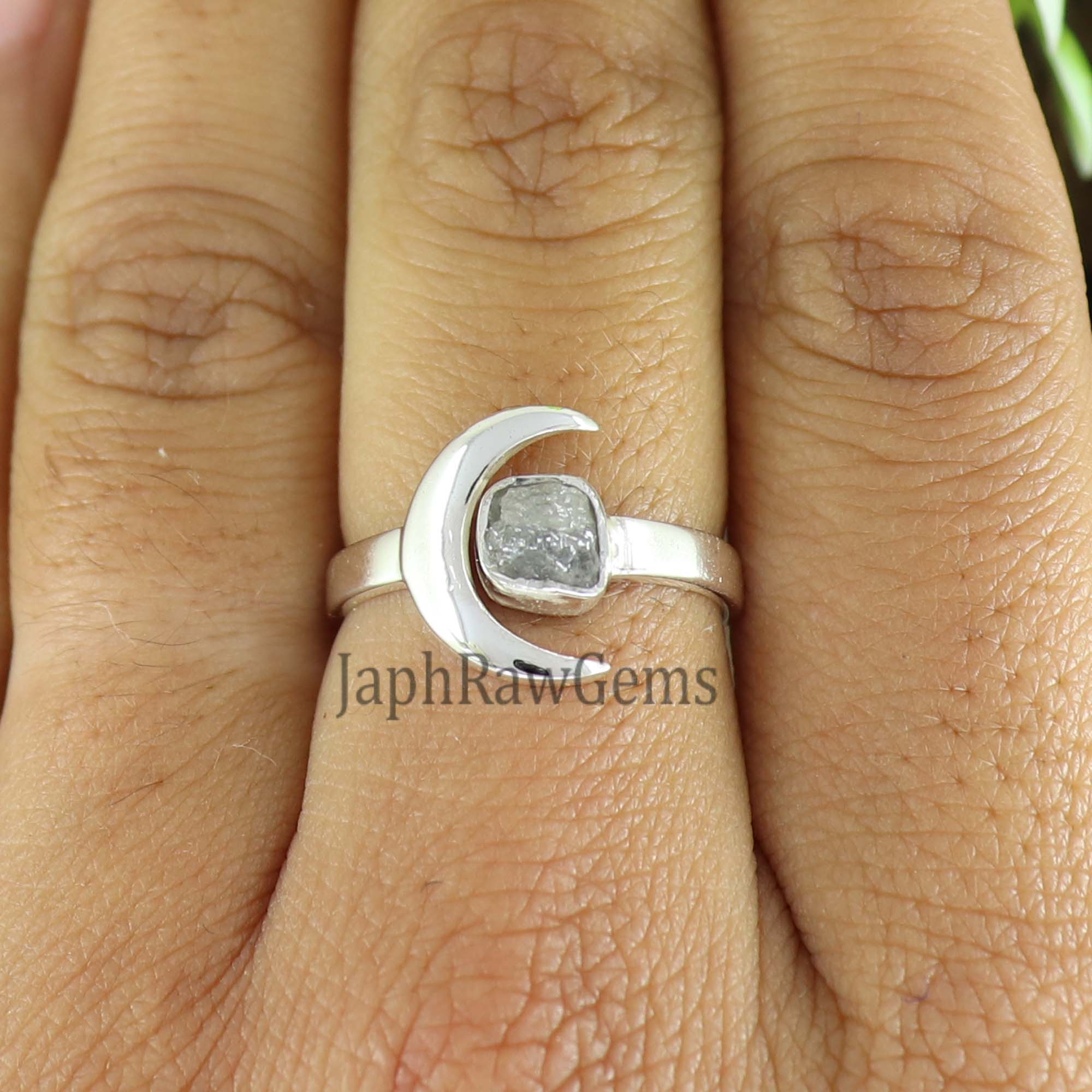 Raw Diamond Half Moon Ring