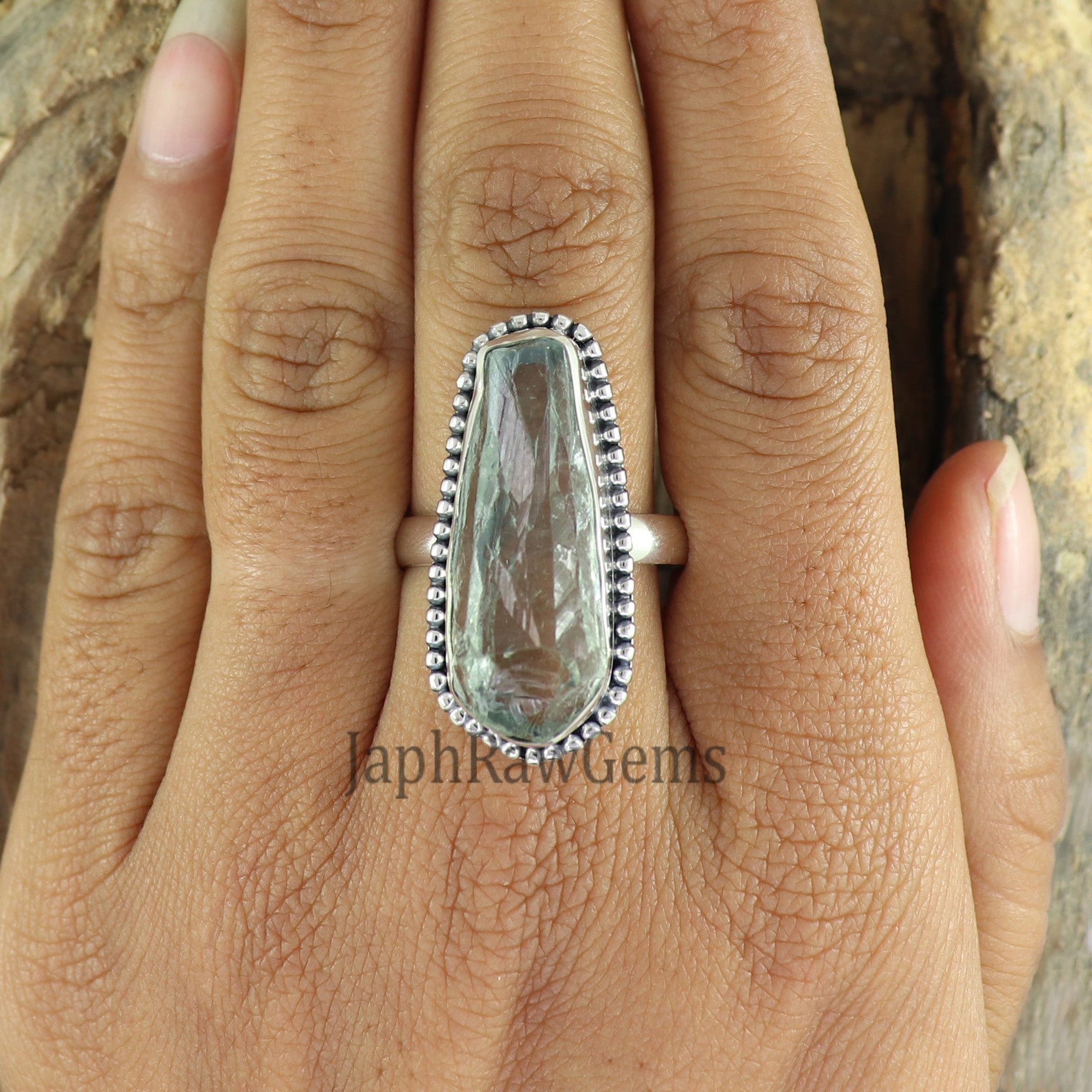 Raw Green Amethyst Ring