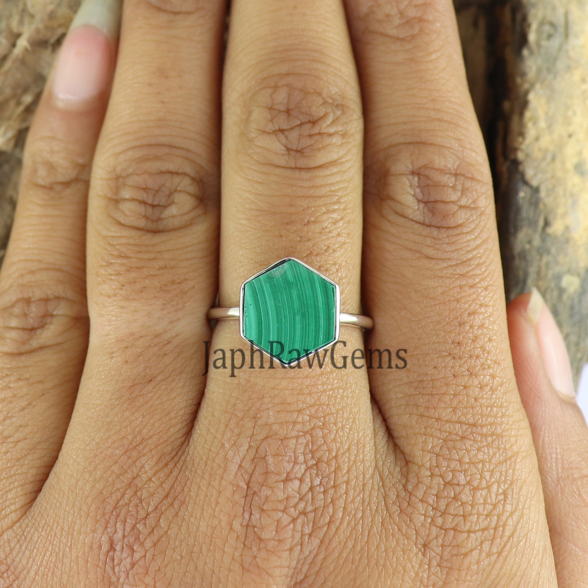 Malachite Hexagon Ring