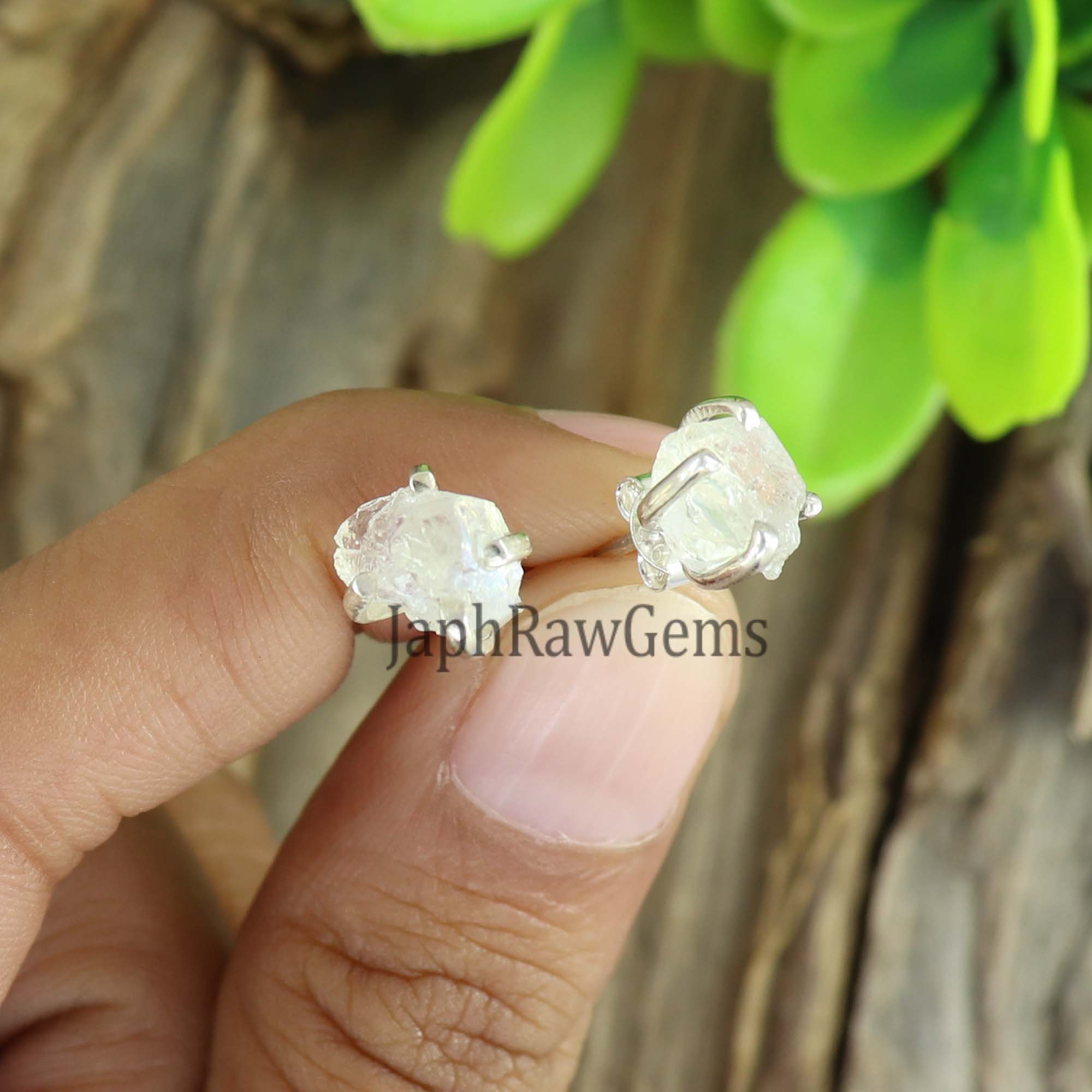 Raw Rainbow Moonstone Stud