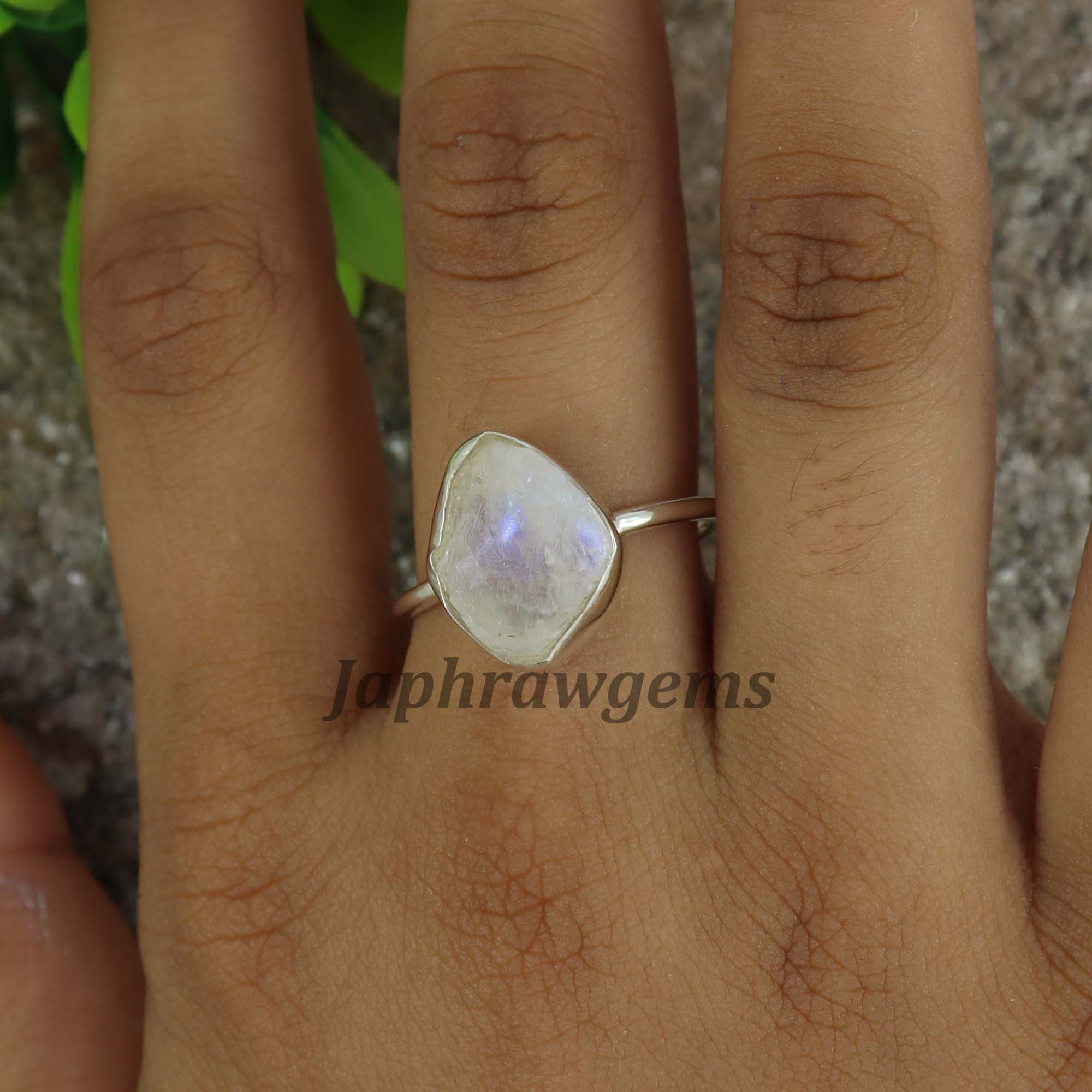 Raw Rainbow Moonstone Ring