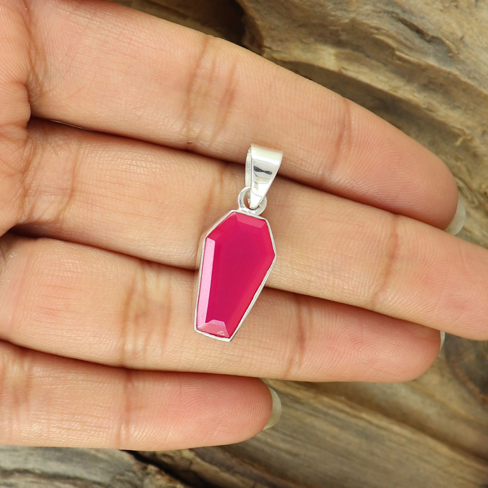 Magenta Chalcedony Coffin Pendant