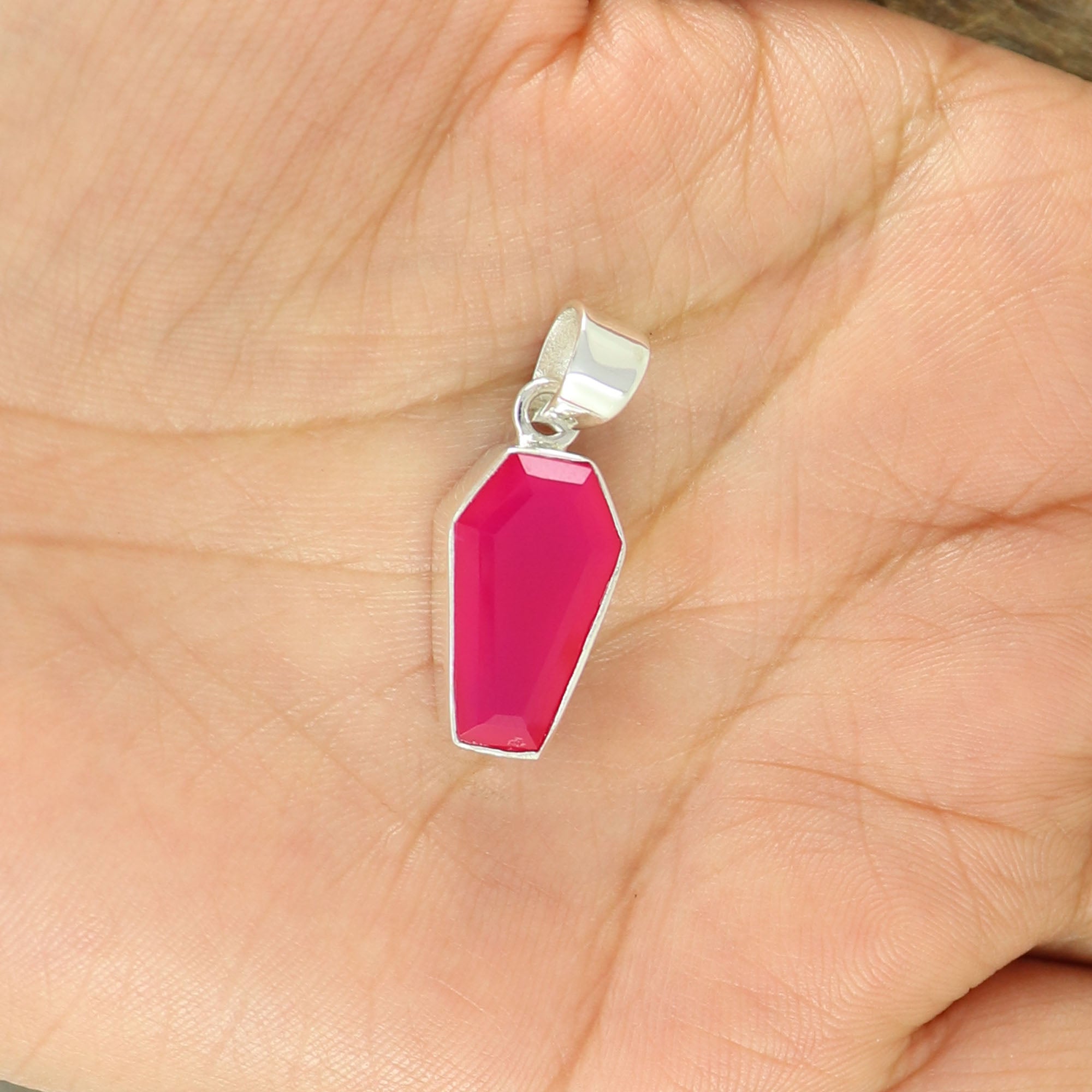 Magenta Chalcedony Coffin Pendant