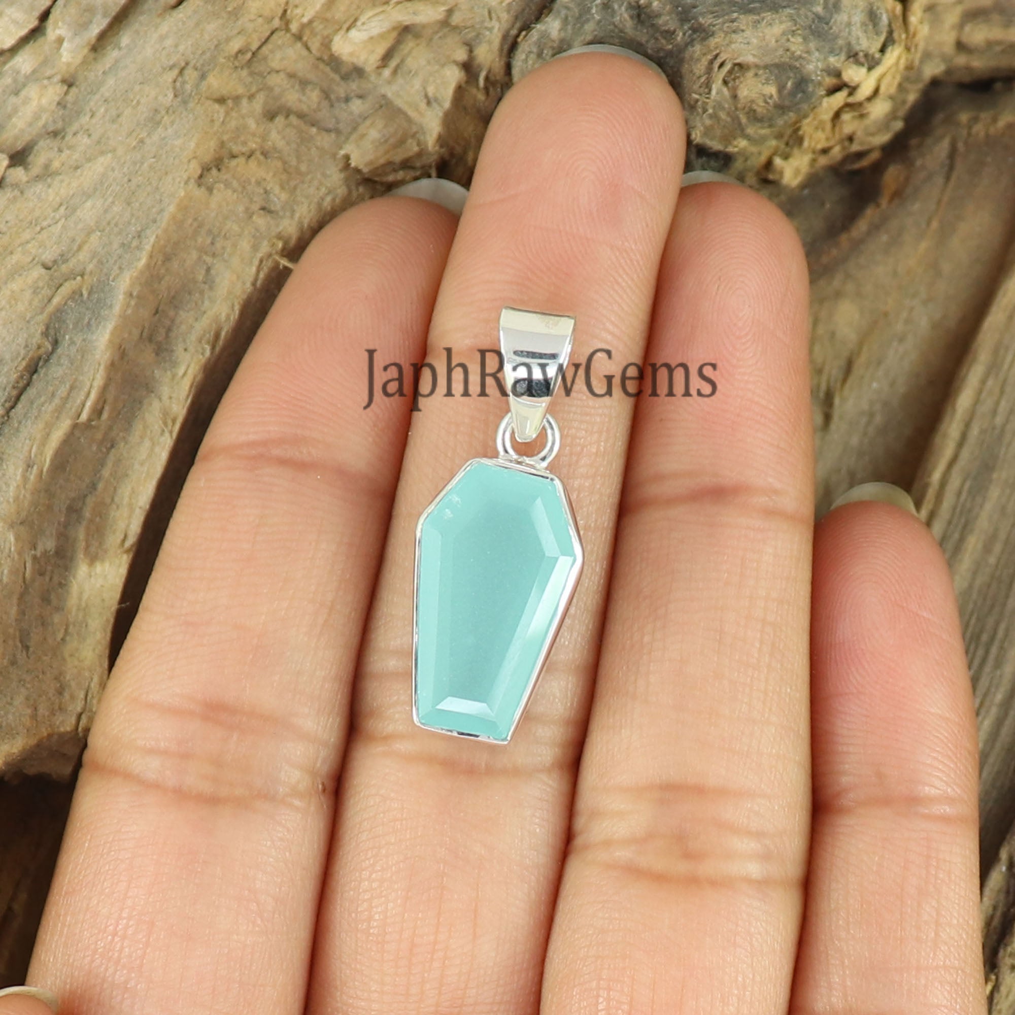 Aqua Chalcedony Coffin Pendnat