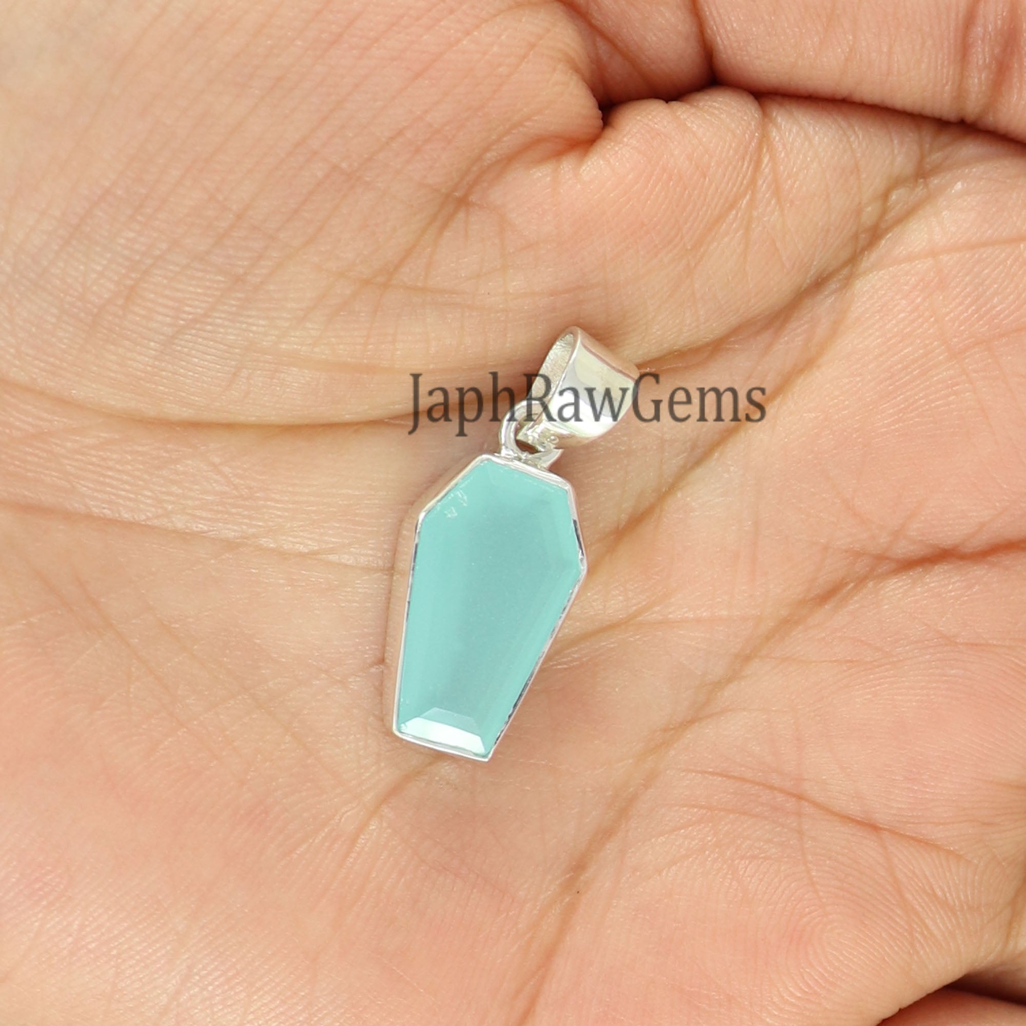 Aqua Chalcedony Coffin Pendnat