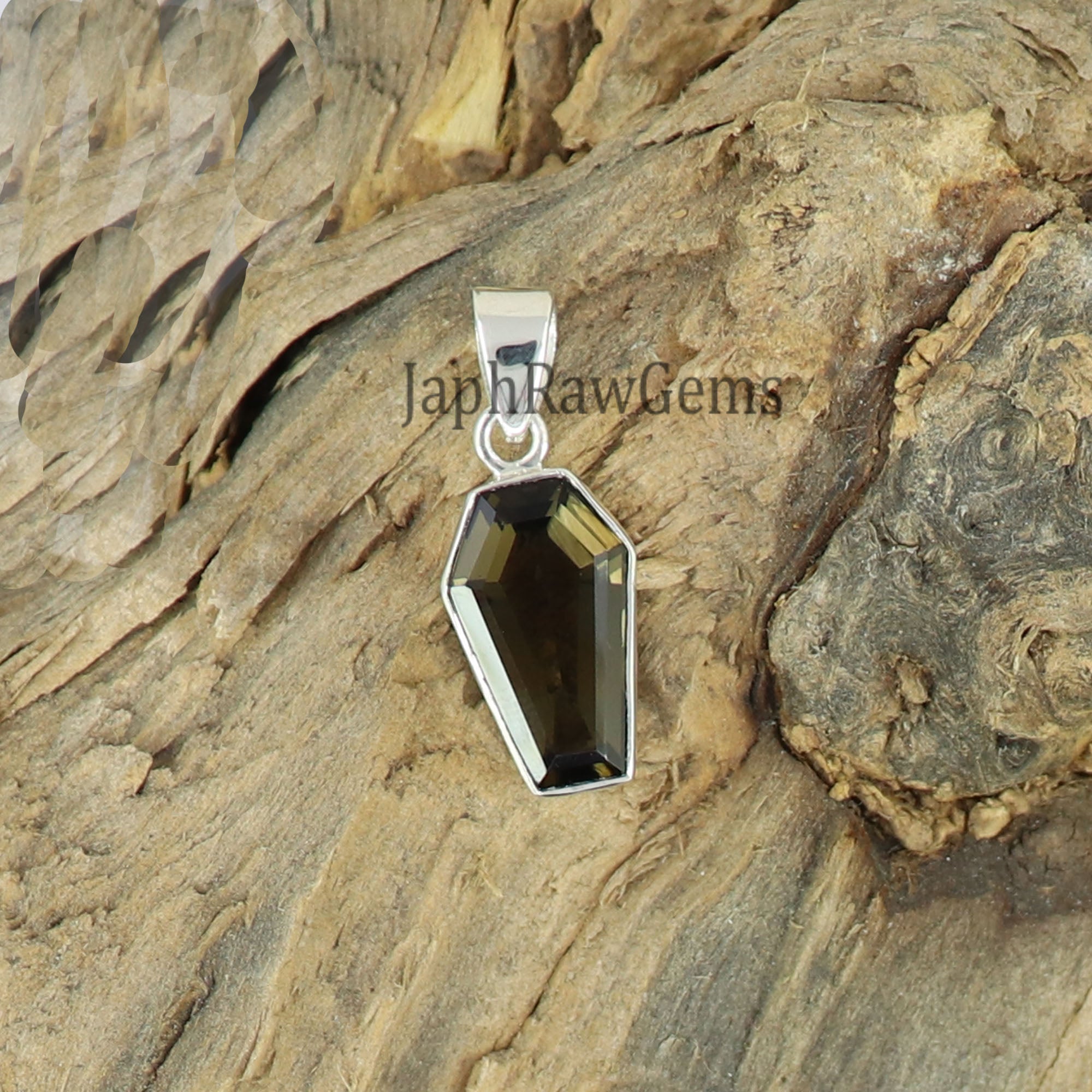 Smoky Quartz Coffin Silver Pendant